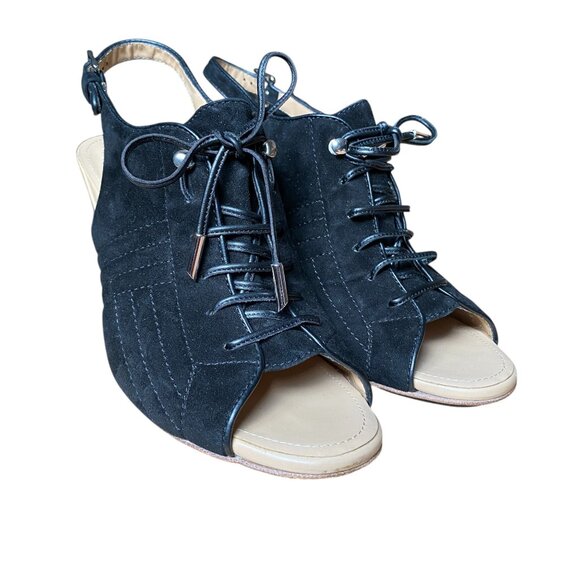 Tod’s Lace Up Peep Toe Slingback Lug Sole Heels Quilted Suede Leather - Size 40 - Picture 1 of 9